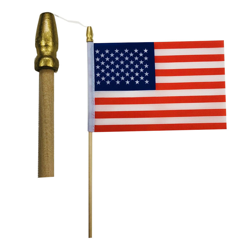 Cross-border source polyester printed wooden pole US flag small flag 4x 6 inch gold head US wooden pole hand flag