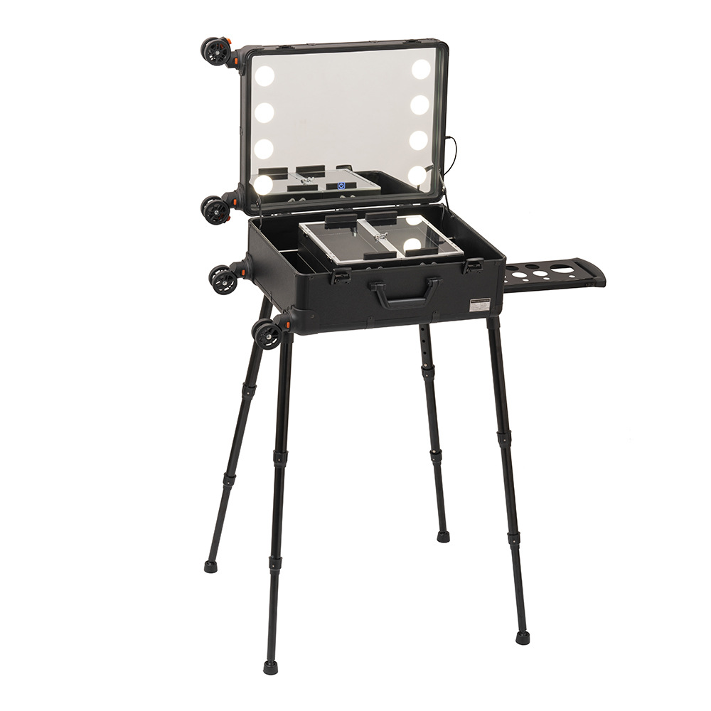 Full Mirror Touch Three-color Dimming Professional Makeup Case with Light Pull Rod Multi-layer Universal Wheel Makeup Follow-up Case 508