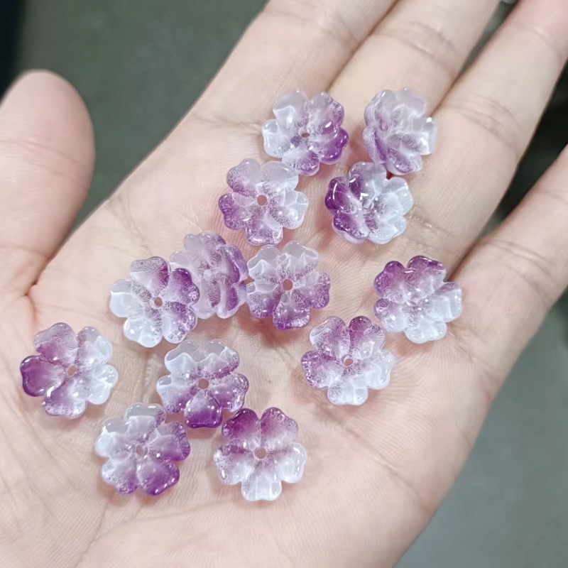 Factory Direct supply diy jewelry accessories Junzi flower glass petals five-petal work plum blossom ancient style flower material wholesale