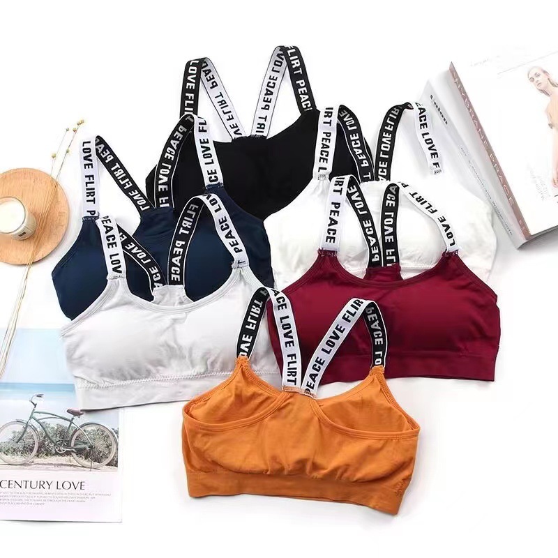 Women's Underwear Women's Beautiful Back English Letters Shoulder Strap Tube-wrap Chest Yoga Outer Wear Sports Bra Cross-border without Steel Ring