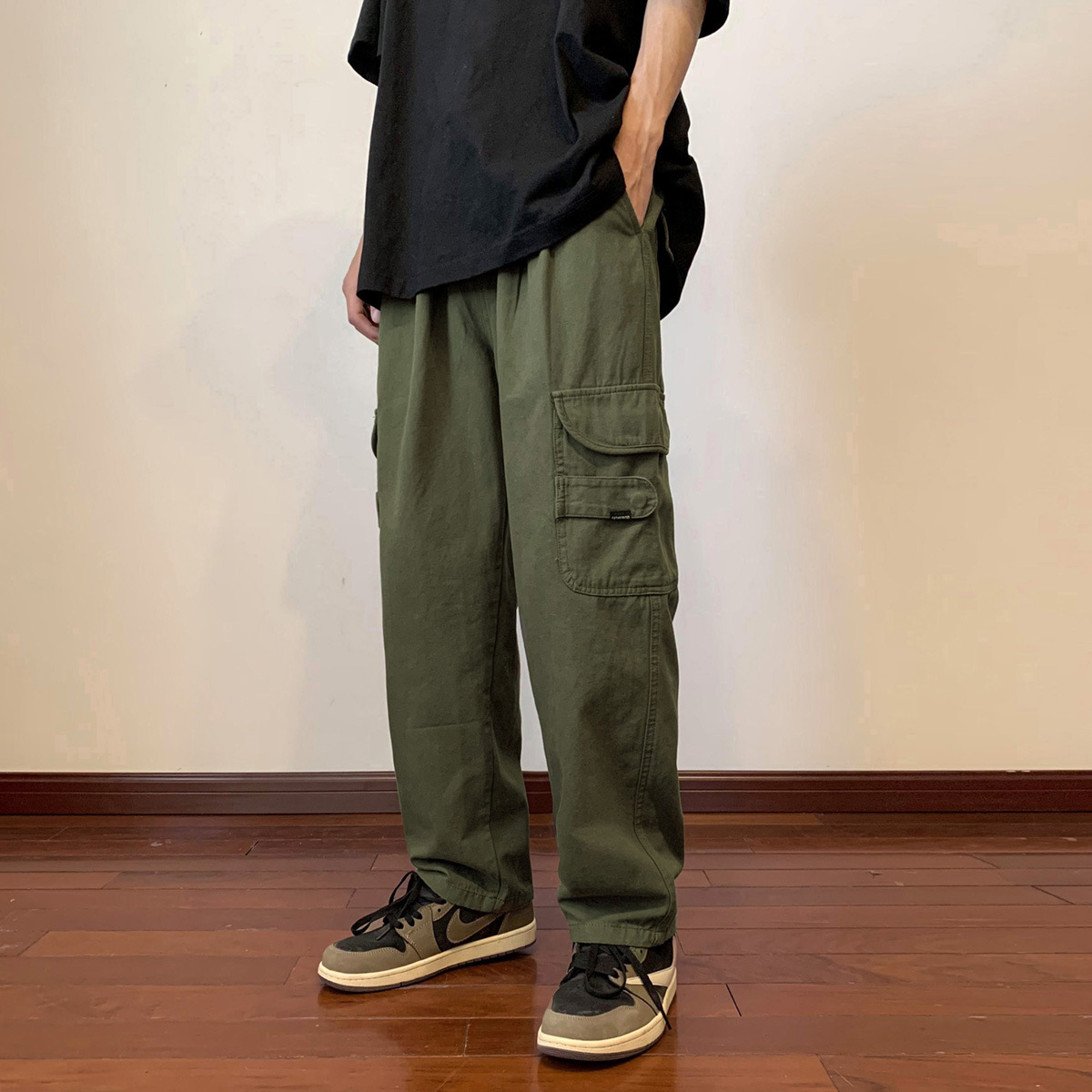 Army Green Work Pants Men's Summer Thin Straight Cityboy Pants Retro  Street Skate Pants