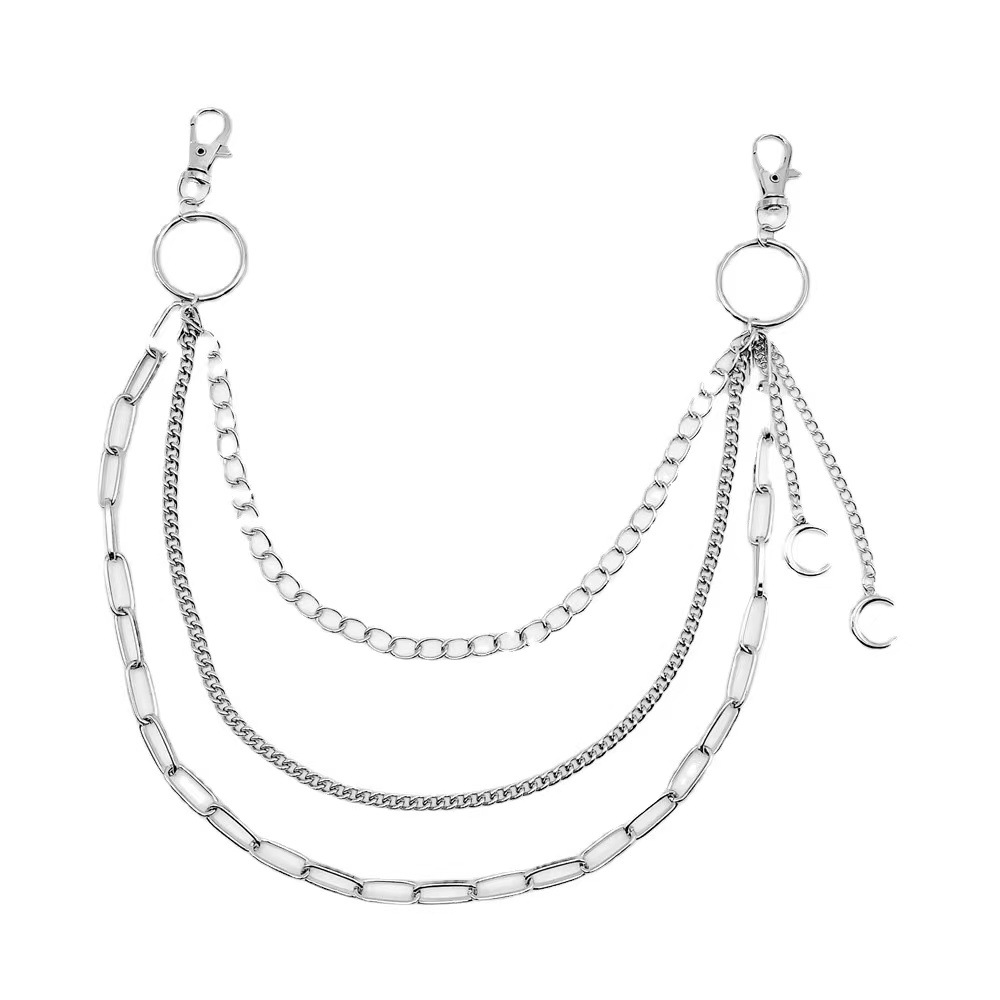European and American Cross-border Jewelry Punk Metal Crescent Geometric Chain Pant Chain Hip-hop Trendy Cool All-match Waist Chain for Men and Women