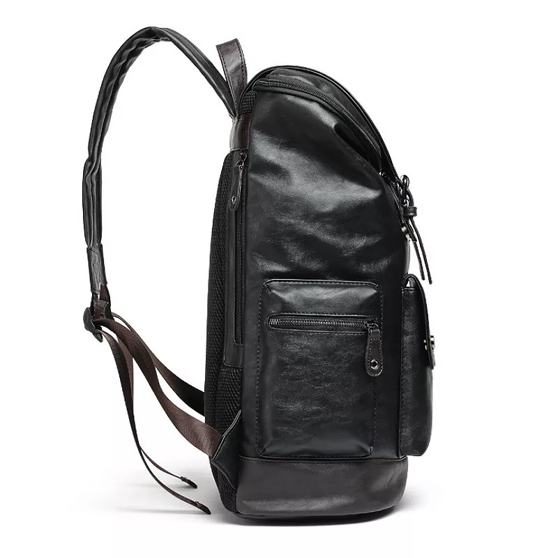 Fashionable Korean Style Men's PU Leather Backpack Simple Large Capacity Travel Backpack Student School Bag Computer Bag Shoulder Bag