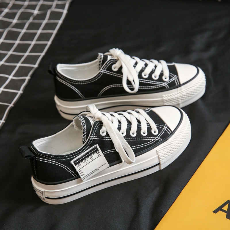 Fubu New Factory Direct Korean solid color low casual canvas shoes spring women wholesale all-match muffin heightening