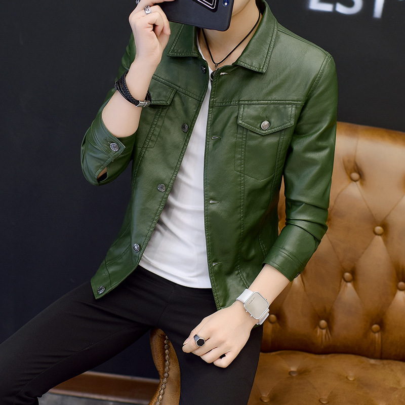 Men's Leather Jacket Autumn and Winter New Korean Style Slim-fit Trendy Handsome Fashion Casual Lapel Leather Jacket Coat for Youth