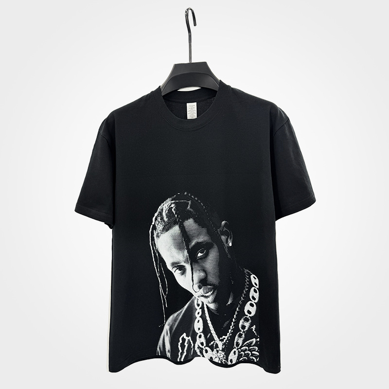 Vintage High Street Heavy Cotton Hip Hop Rap Travis Scott Loose Digital Direct-Spray Short-Sleeve T