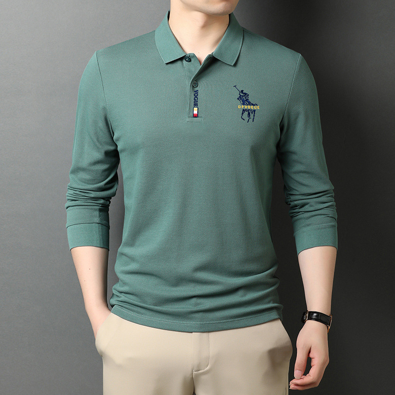 Long-sleeved T-shirt Men's Solid Color Lapel Polo Shirt 2023 Spring and Autumn Embroidered Top Business Base Shirt Men's T-shirt