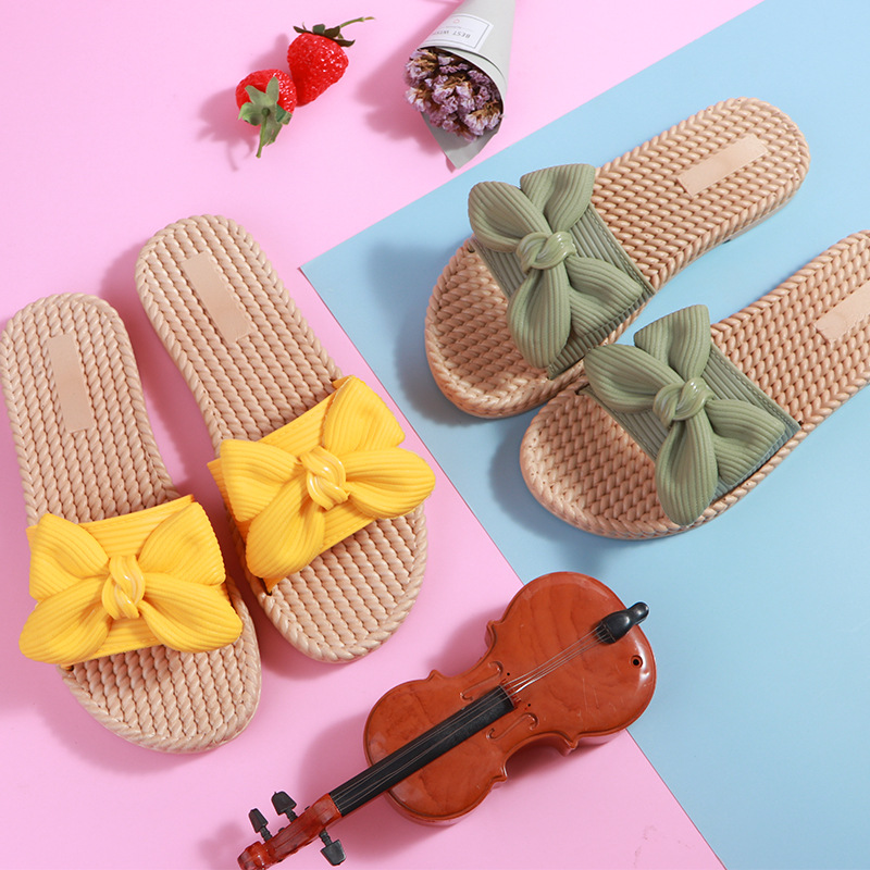 Summer New Arrival Bow Slippers Women's Outwear Korean Style Beach Shoes Sandals Women's Home Internet Celebrity ins Slippers