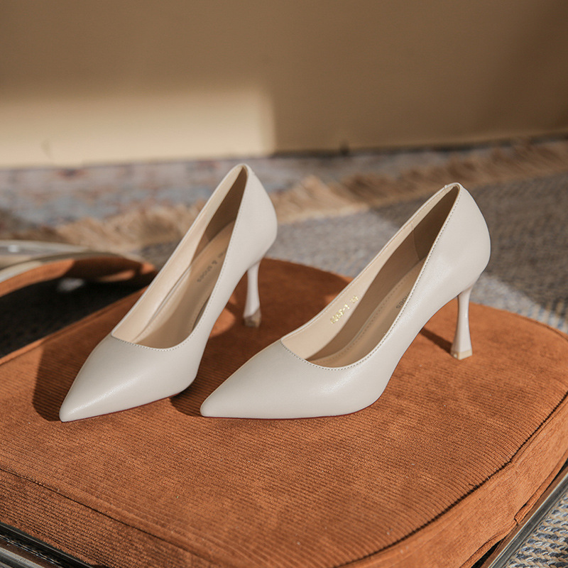6682-1 Professional Commuter Versatile High Heels Women's Shoes New Temperament Pointed Single Shoes Thin Heel Fashion Soft Leather Work