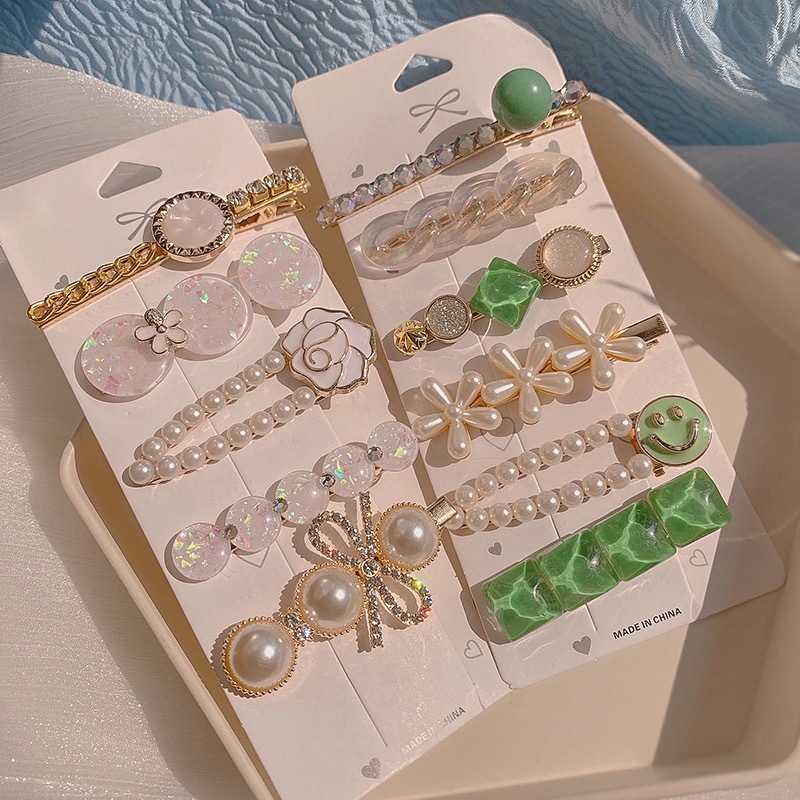 Guanyang nuovo carino set di forcine per capelli con perle e strass, clip laterale per ragazze, accessori per capelli con una sola parola, all'ingrosso_voghion.com