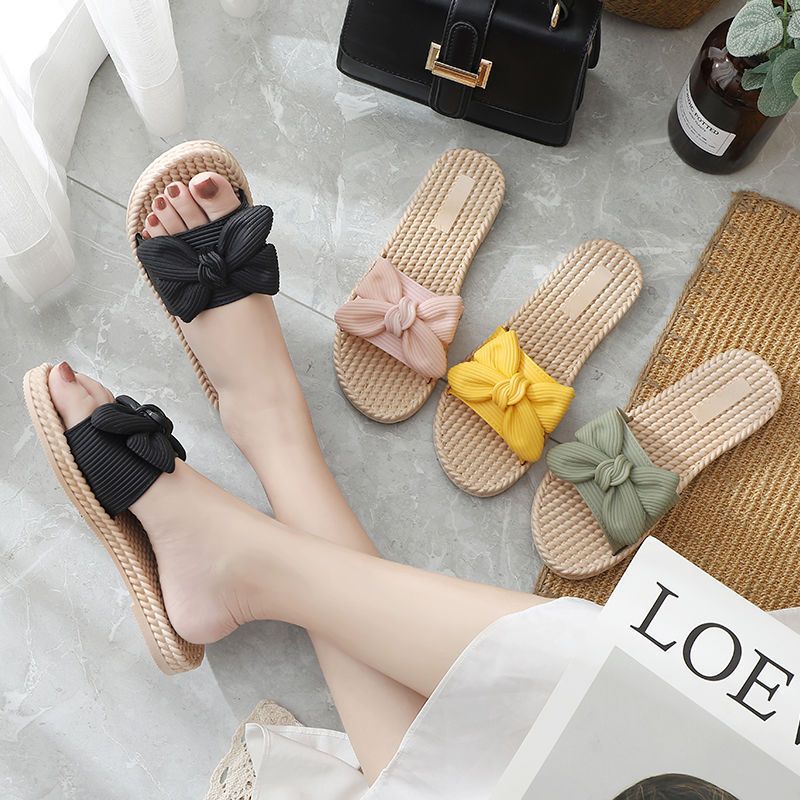 Slippers women's summer wear autumn fashion bow new Korean version of Joker non-slip deodorant cool ladies slippers wholesale