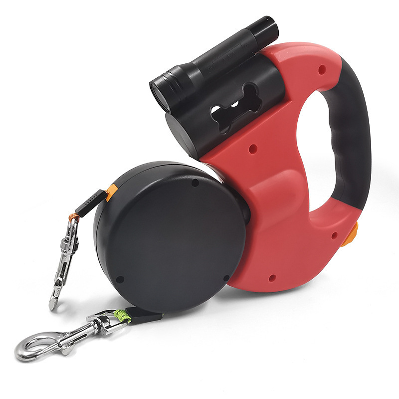 Amazon new automatic retractable leash one drag two double creative walking dog leash dog chain lamp pet supplies
