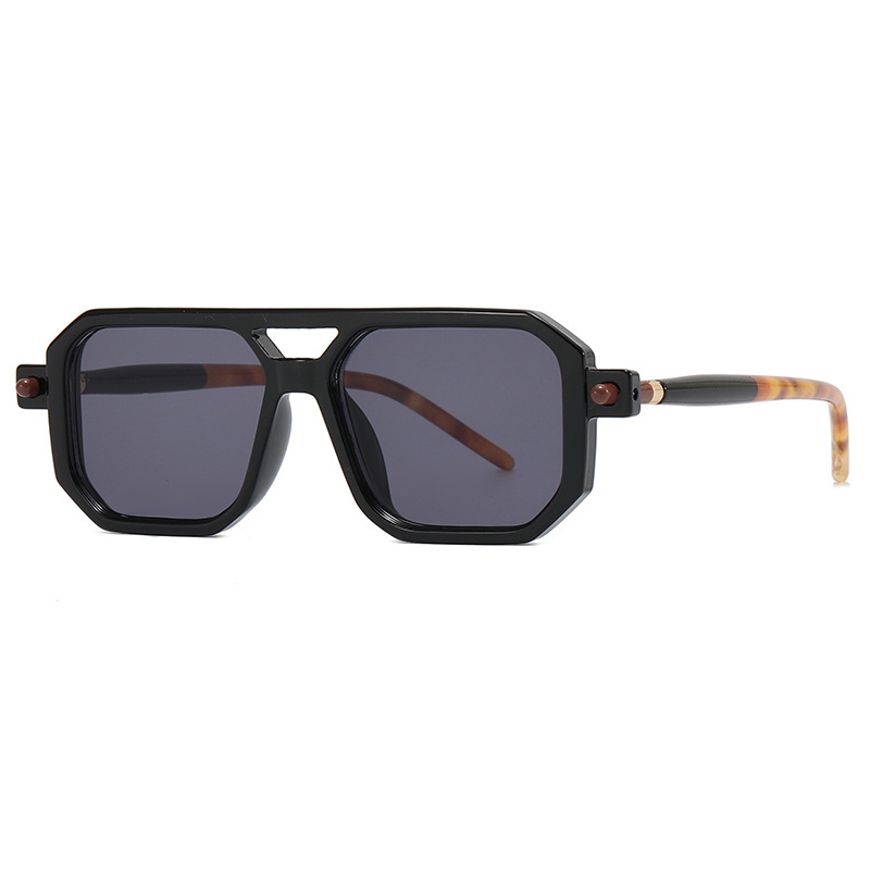 New European and American Fashion Jing Bairan Same Style Thick Frame Square Red Riding Book ins Double Beam Sunglasses Trendy Men's Sunglasses Women's Sunglasses