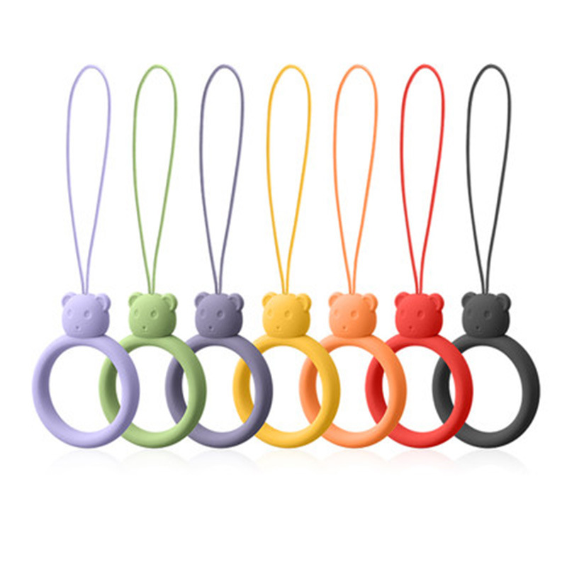 Bear liquid silicone ring lanyard cute finger ring pendant U disk Sling short liquid mobile phone lanyard