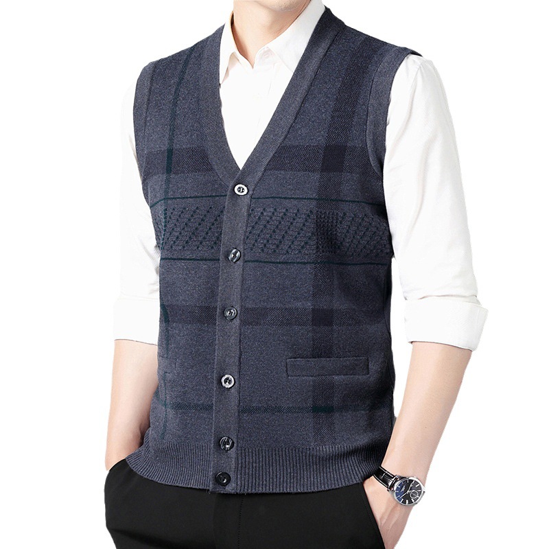 Dad sweater vest men's autumn and winter warm sleeveless waistcoat middle-aged and elderly knitted cardigan vest grandpa wear