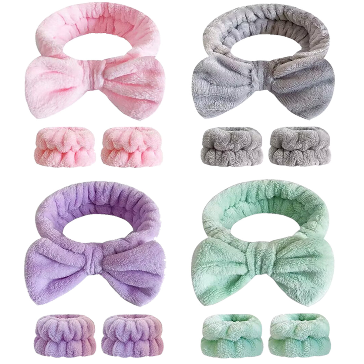 Bow Wash Hair Band Girls Wholesale Solid Color White Wear Makeup Simple Sweat Wrist Band Flannel Hair Band