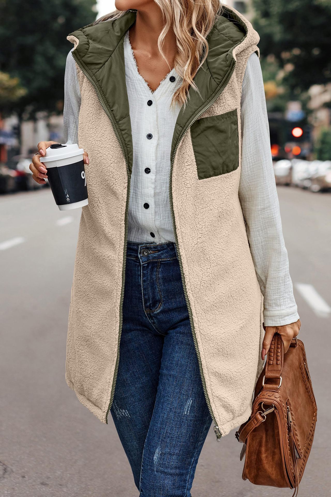 In stock 2023 new European and American solid color hooded cotton-padded vest double-sided warm cardigan windproof coat_voghion.com
