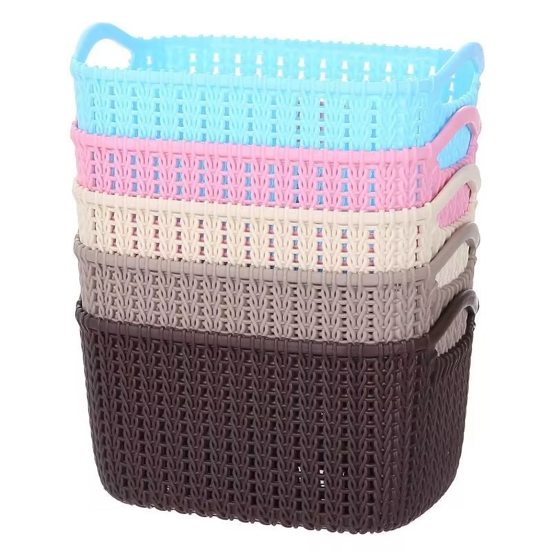 Rattan-like desktop double-ear plastic hollow storage basket storage basket household bathroom bath basket sundries storage basket