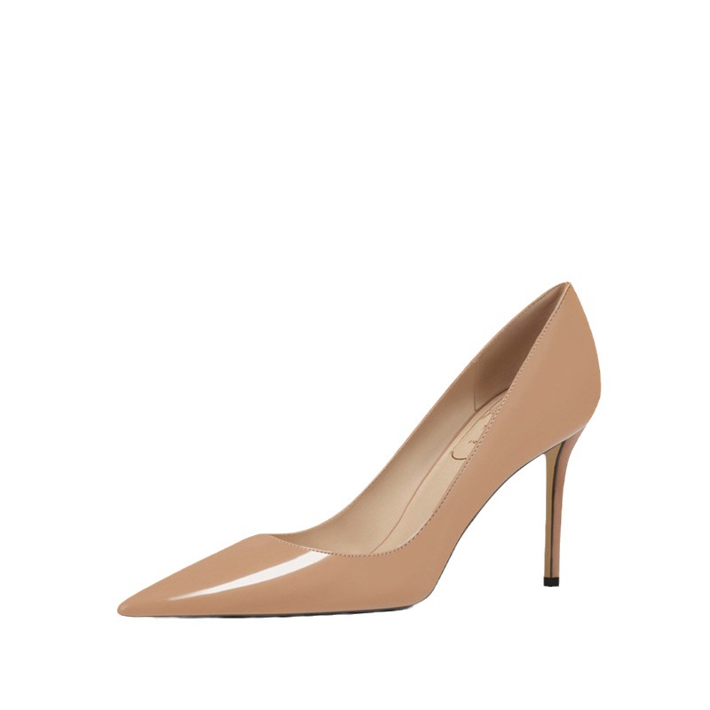 Sheepskin nude high heels women's stiletto heel versatile shoes patent leather 2023 New pointed stiletto heel high-grade single-layer shoes for women
