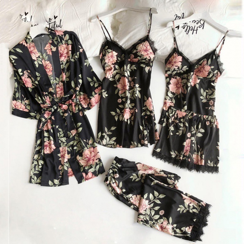 パジャマメーカーの卸売り女性はストラップをまねてゆったりとした快適なレースの5セットの家庭服の下着の寝衣をまねます。|undefined