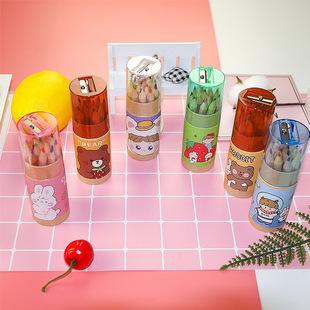 Barrel color pencil set 12 color student drawing pencil log children's graffiti drawing color lead manufacturers wholesale