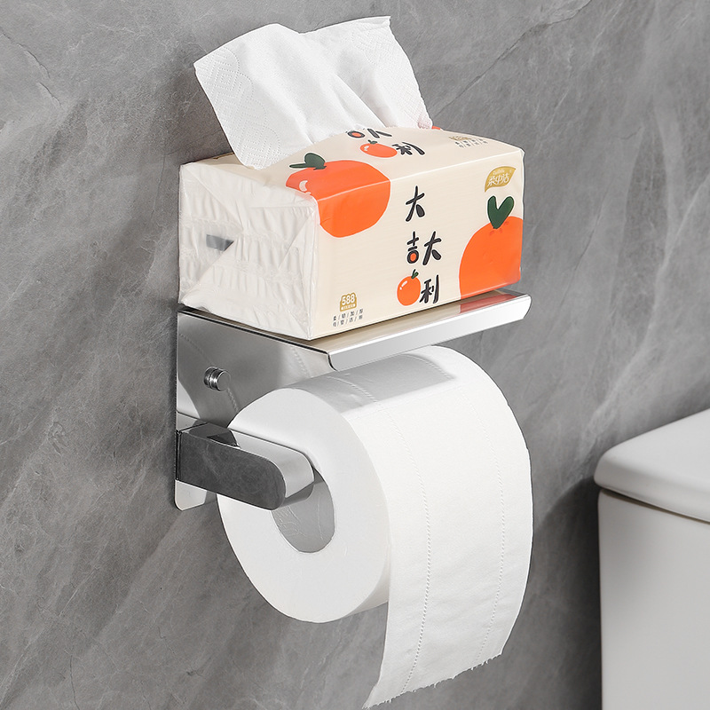 Hotel gun gray toilet paper holder 304 stainless steel punch-free roll paper holder black lazy tissue holder factory direct sales