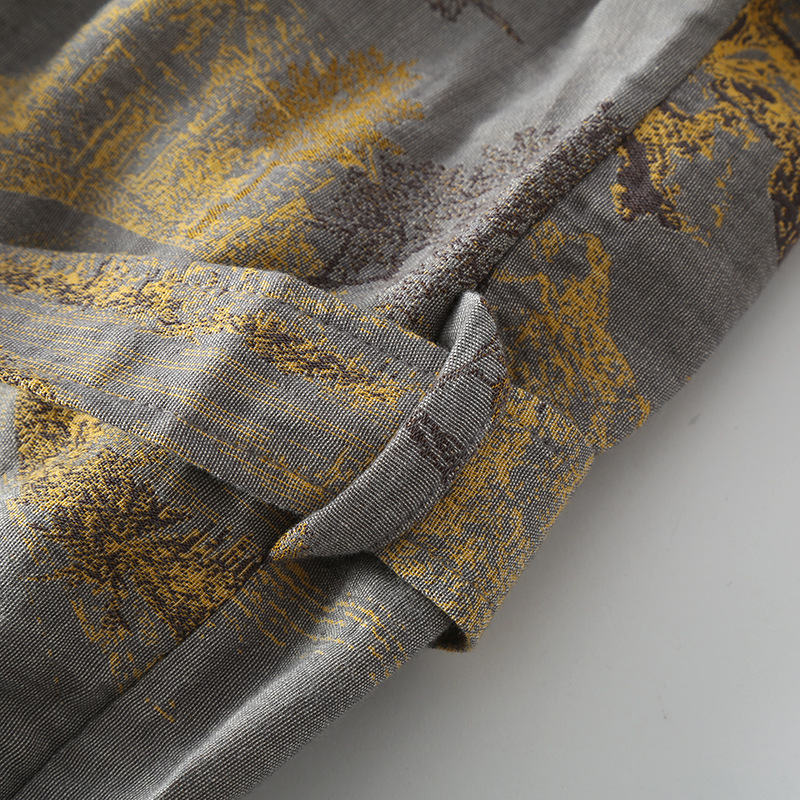 Men's lace-up nightgown spring/summer autumn mid-length kimono bathrobe double-layer mesh jacquard cotton home wear sweat steaming clothes