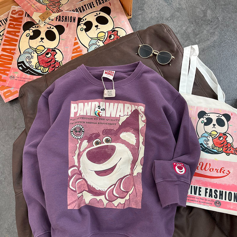 Cross-border autumn and winter New cute cartoon strawberry bear printed long-sleeved top Japanese loose lazy round neck sweater for women