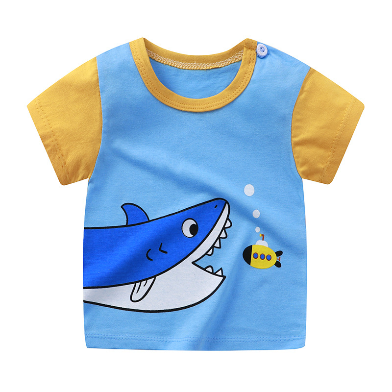 Children's Short-sleeved Cotton T-shirt 2024 New Boys and Girls Cartoon Single Top Baby Korean Top Instagram Style Children's Wear