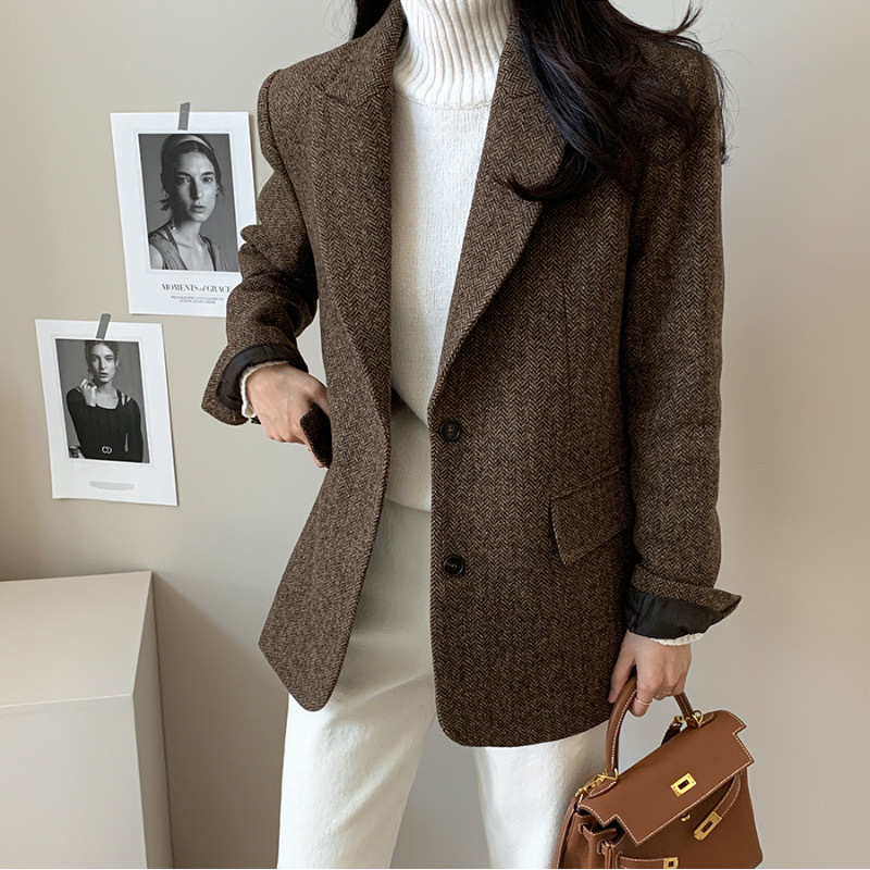 In stock 2023autumn new solid color all-match woolen suit jacket for women South Korea Dongdaemun purchasing agent