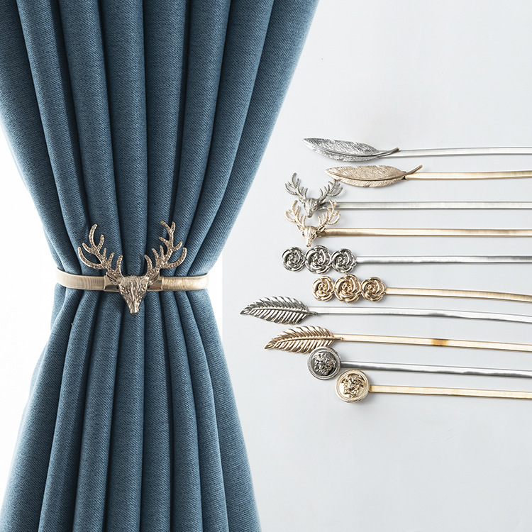 Simple Curtain Tie Decoration No Punch Free Installation Tie-up Deer's Head Spring Curtain Tie New Spring Curtain Buckle