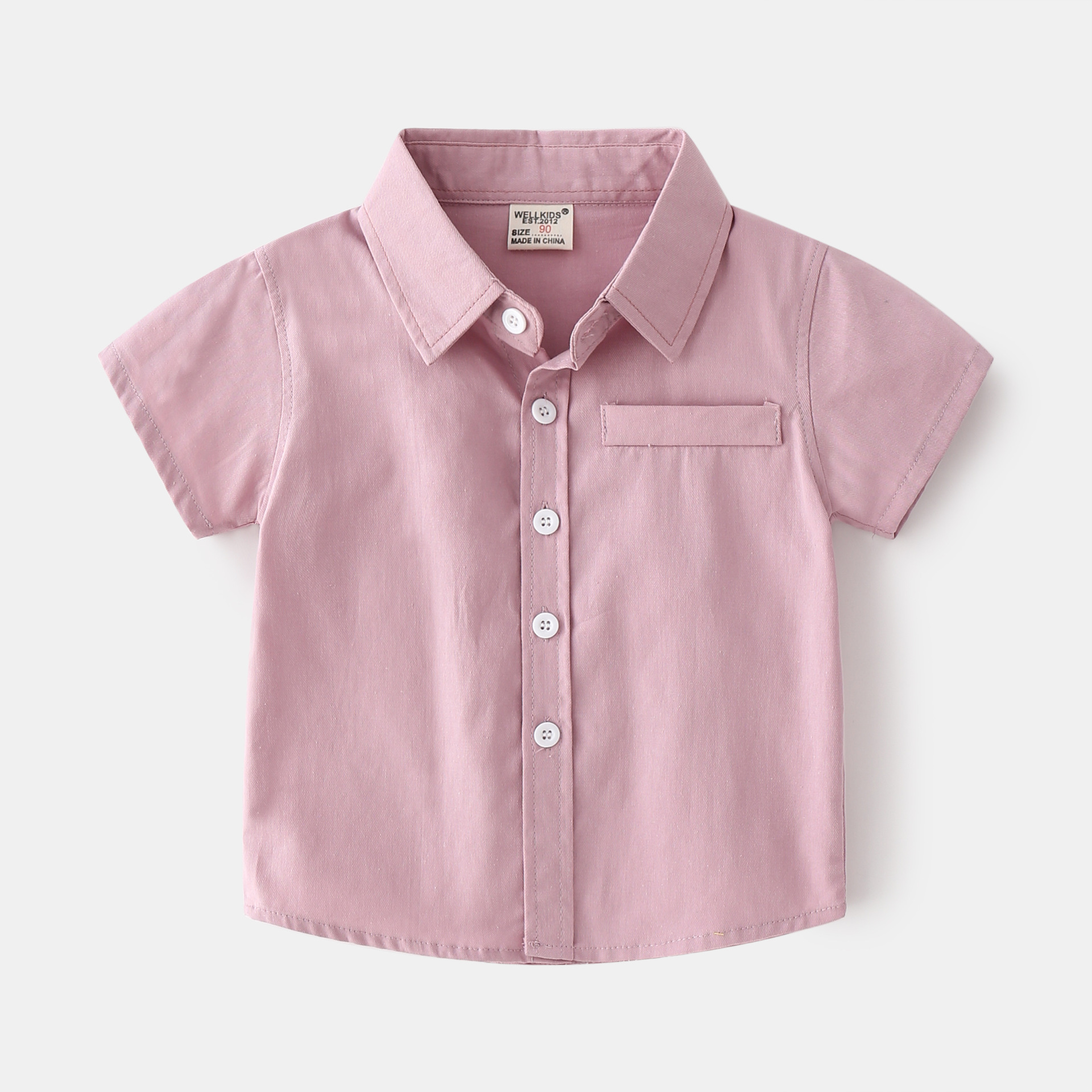 Summer New Small and Medium Boys Cotton Short-sleeved Shirt Monochrome Lapel Design Casual Fashion Children's Short-sleeved Shirt