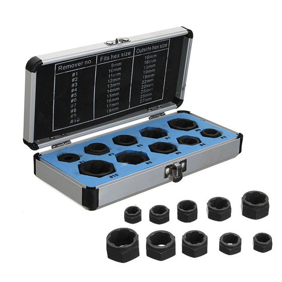 Cross-Border Factory Direct Sales, High Ten-Piece Set, Damaged Nut Bolt Extractor, Pullover Hexagonal Nut Tool