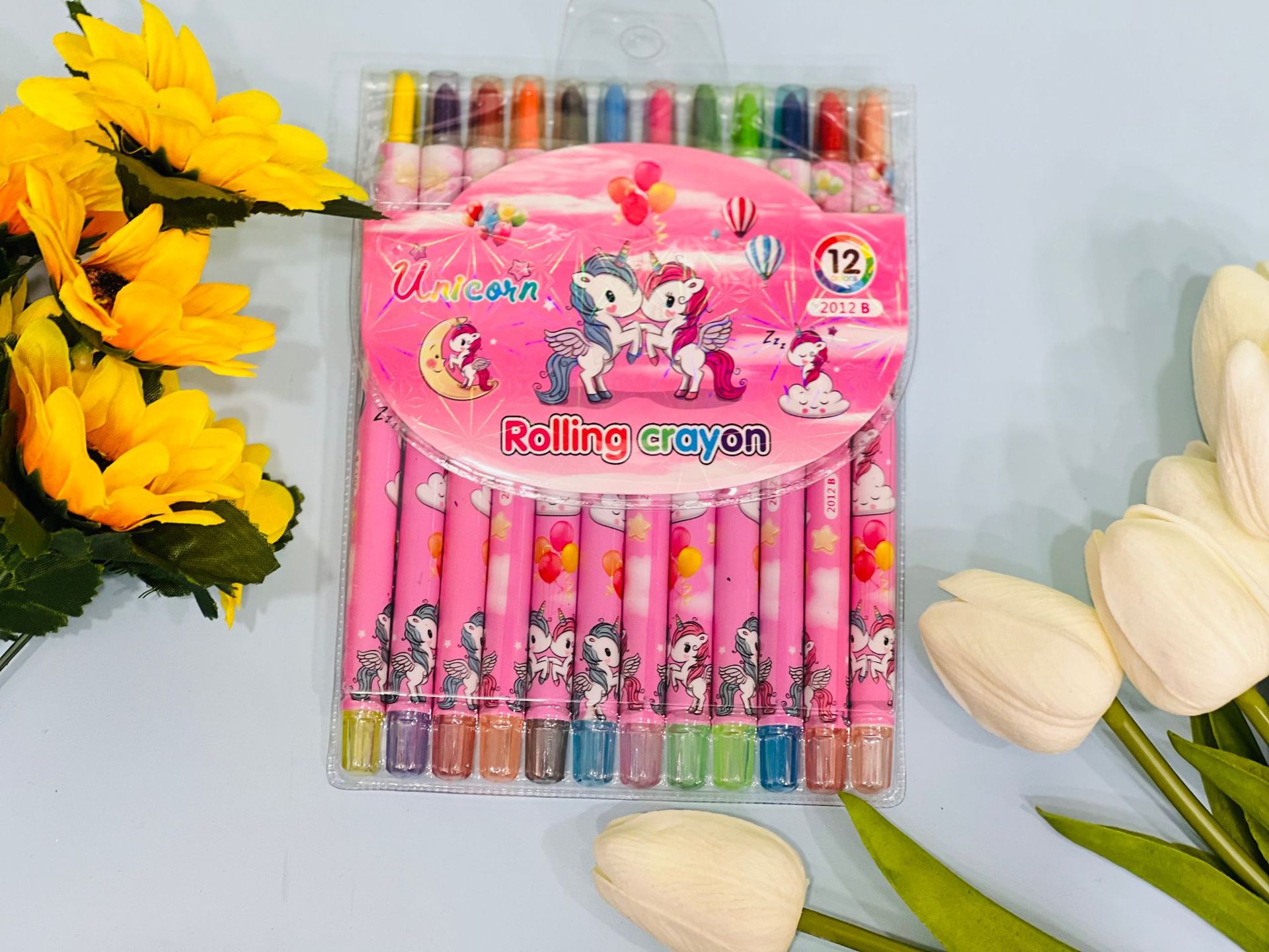Spot factory direct spot type YB1012 bag long children cartoon 12 color rotating crayon bag packaging