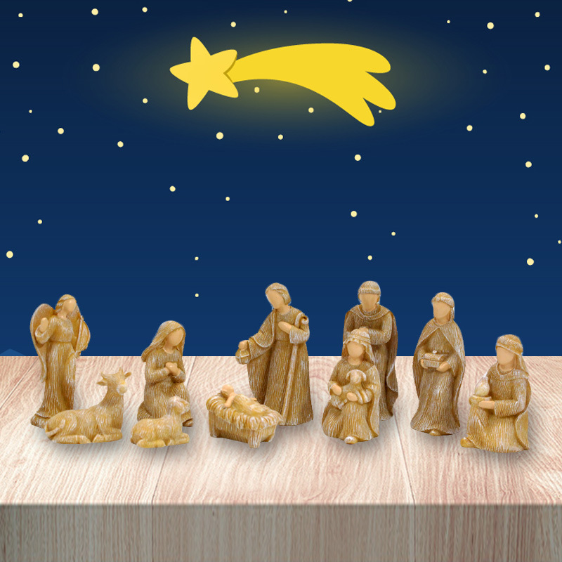 Christmas Jesus Birth Manger Set Ten Scene Ornaments Decorative Gifts Cross-border Creative Home Resin Crafts