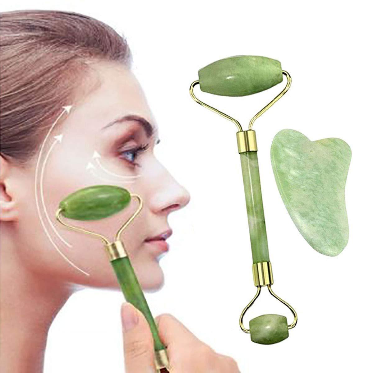 2022 Jade beauty container facial Roller massage stick jade push massager resin scraping board Meridian Health Care set