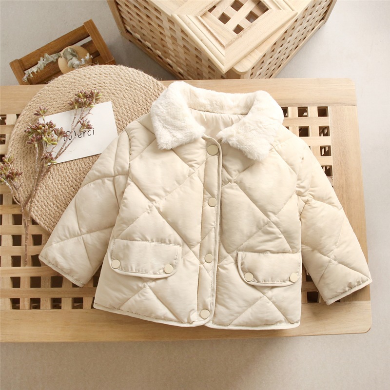 Amazon children's clothing new Korean style children's diamond cotton-padded coat autumn and winter baby fashion fur collar coat men's and women's cotton-padded coat
