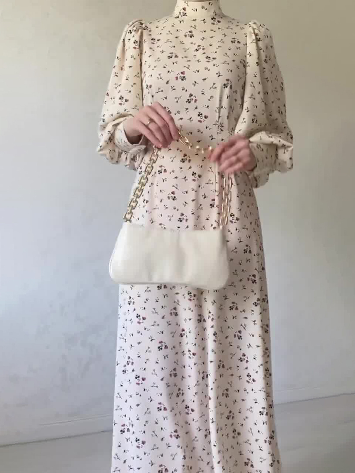 Amazon European and American 2023 autumn gentle style loose lace-up floral dress sense long sleeve dress