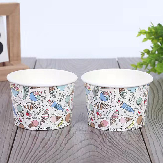 Disposable ice cream paper bowl customized logo yogurt cup ice cream dessert paper bowl printing paper cover ice cream cup