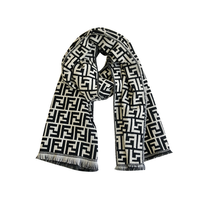 2021 Cashmere Double FF Thickened Extra Large Scarf Women's Korean Style Autumn and Winter Warm Shawl Scarf Cashmere Quality