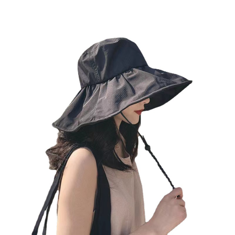 New women's spring and summer black glue sun protection sun protection cover face UV protection sun hat beach big brim fisherman hat