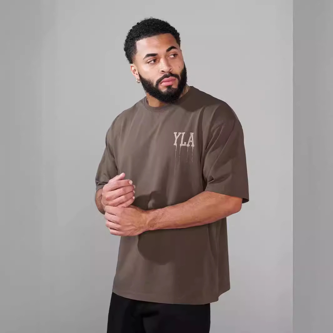 Foreign Trade Men's Summer Short-sleeved Men's Loose 240g T-shirt Men's Cotton Round Neck Casual Fitness Running Sports Short-sleeved Men