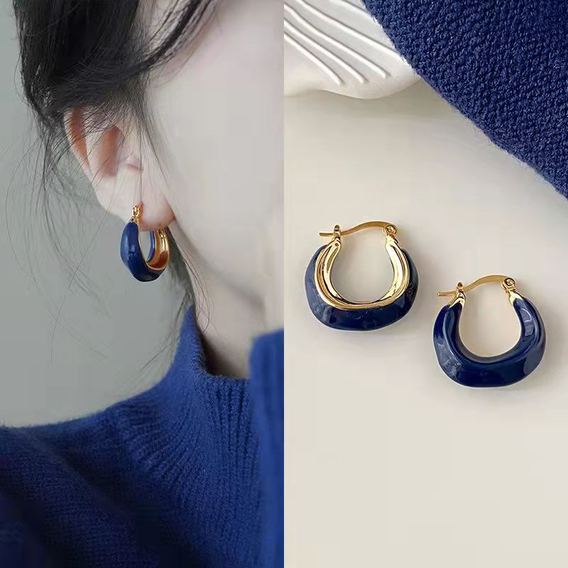 Geometric irregular round earrings dripping glaze simple earrings for women niche design French style earrings