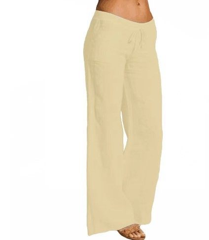 Spot 2023 New Amazon Explosions Women's Mid-Waist Wide Leg Pants Big Foot Pocket Cotton and Linen Casual Pants
