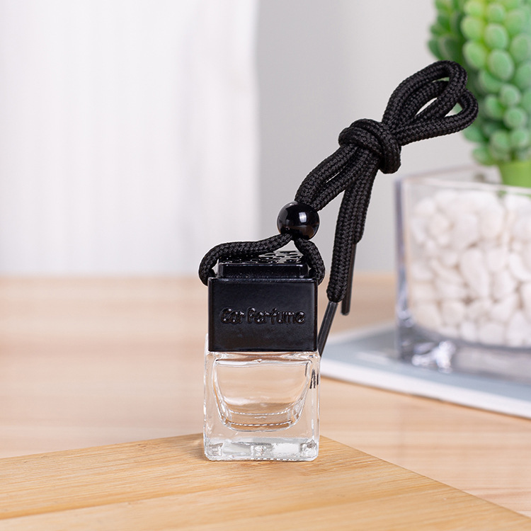 8ml square transparent water cube gold and silver black car perfume bottle gold and silver black hollow square Car pendant