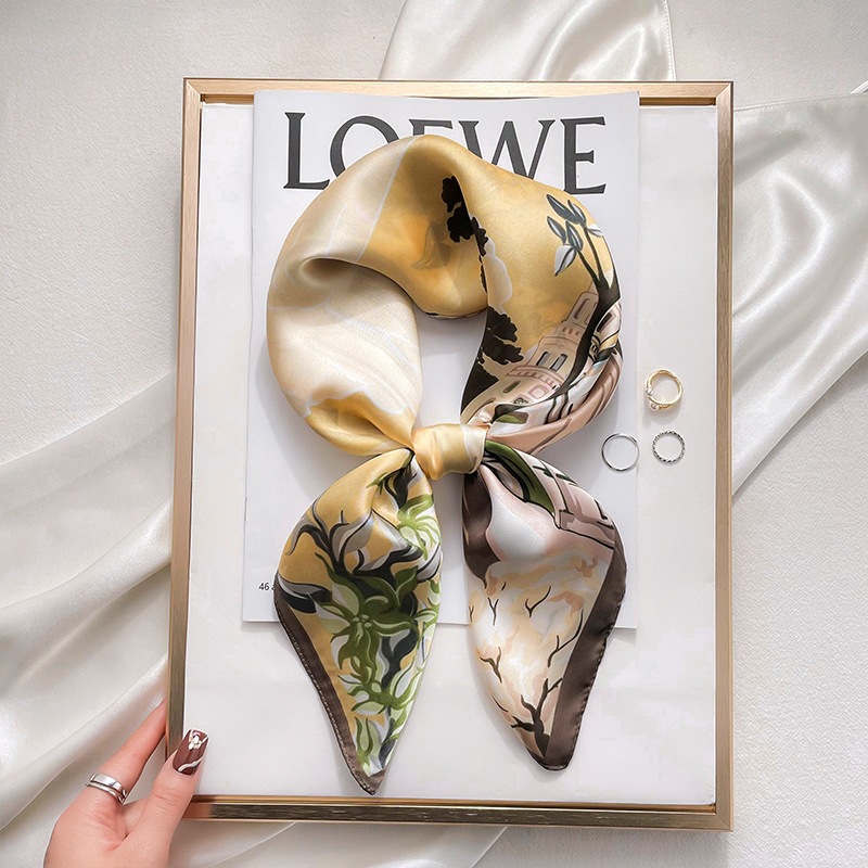 New 70cm small square scarf vintage silk scarf French high-grade printed professional scarf artificial silk scarf wholesale