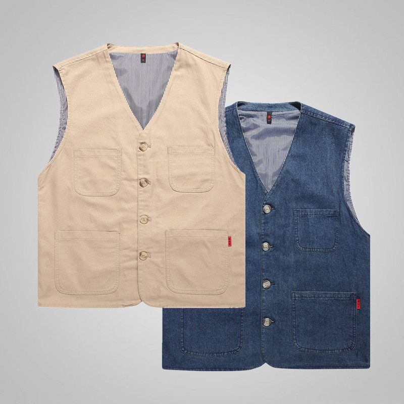 Men's Pure Cotton Large Size Vest Pure Cotton Vest Multi-Pocket Casual Waistcoat Outdoor Cross-Border Casual Vest Fishing Trendy