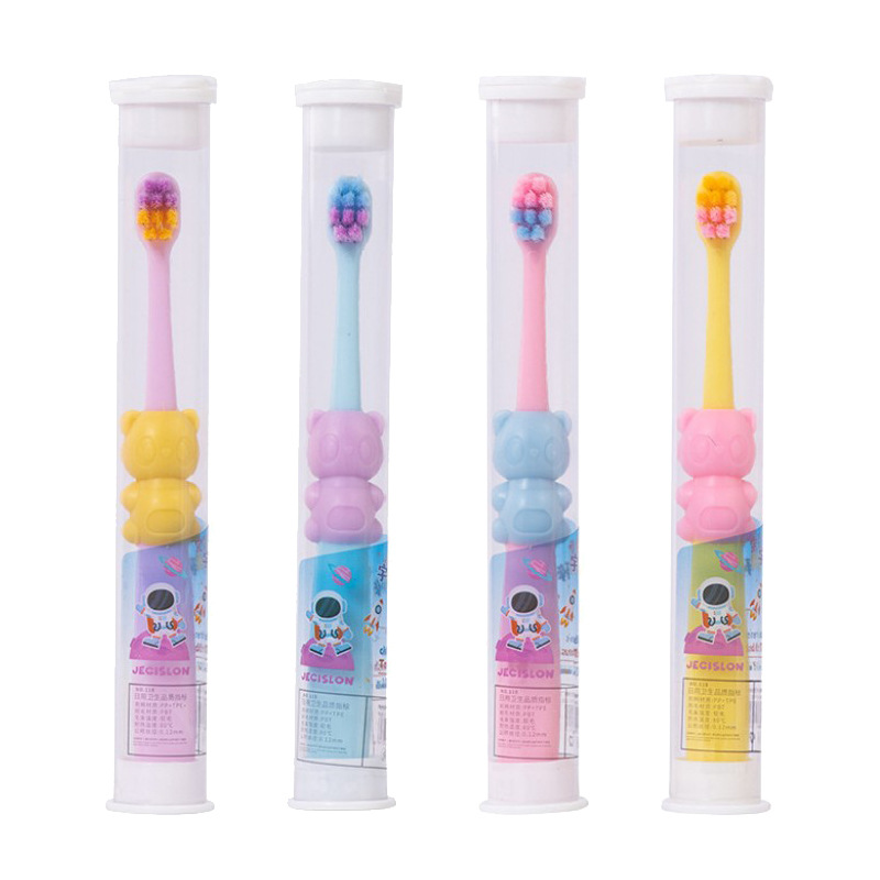 Color silk square hole million hair Children's toothbrush 2-10 years old baby cartoon bear soft hair daily necessities supermarket factory wholesale