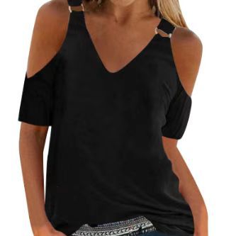 2023 cross-border European and American manufacturers supply 3D printing fashion V-neck loose T-shirt casual off-shoulder women's clothing