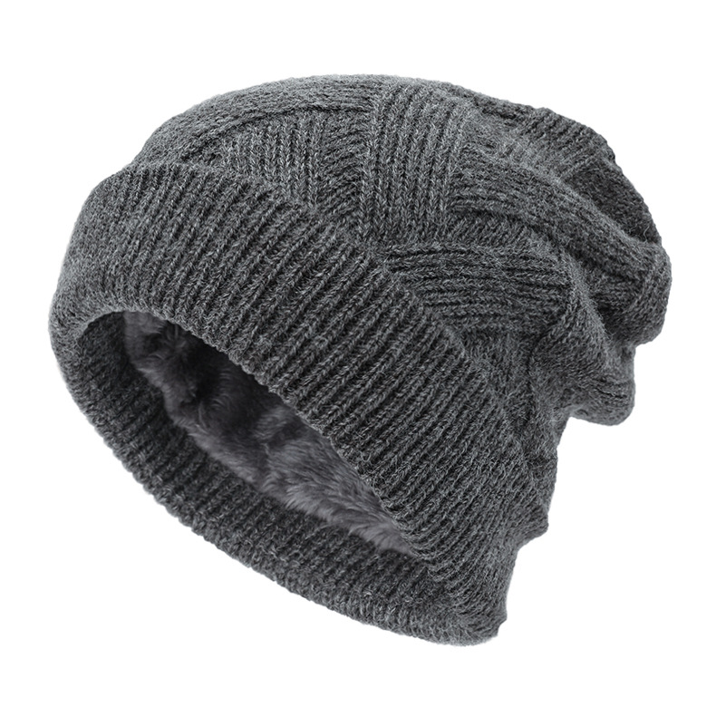Winter solid color fleece-lined hat men's and women's outdoor cross knitted hat autumn and winter riding neck warm wool hat